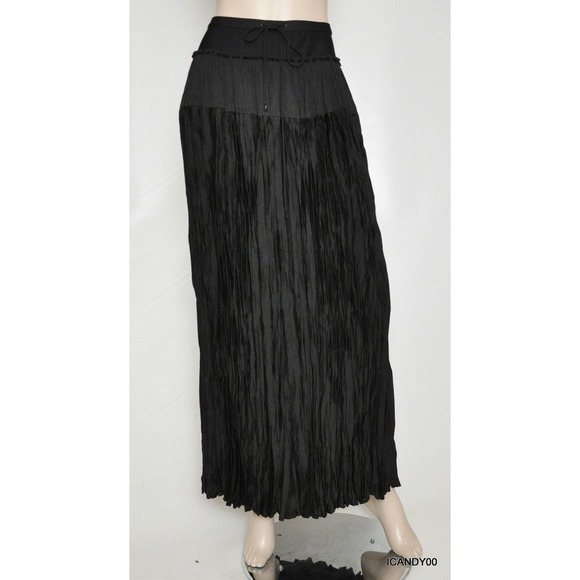 Elie Tahari SADIE Pleated Crepe Drawstring Long Maxi Skirt Black 8/44 Nwt $298